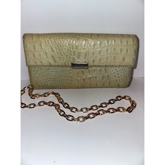 FURLA Light Green Genuine Leather Long Wallet Purse Used aftermarket chain incl - Picture 16 of 16